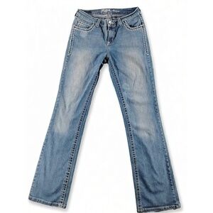 Rock 47 by Wrangler Low Rise Bootcut Jeans Womens 30x34 Distressed Western Denim